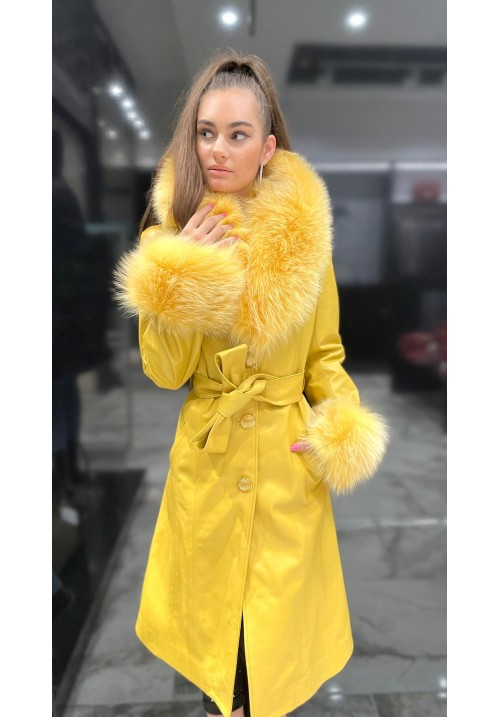 Dámsky kožený kabát s pravou kožušinou Rebecca fur yellow